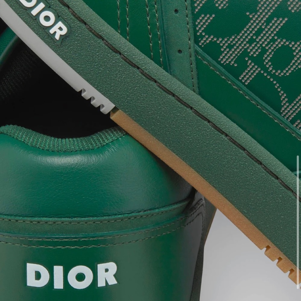 Christian Dior Smooth Calfskin Oblique Galaxy Mens B27 Low Top Sneakers 44 Green - Picture 4 of 8